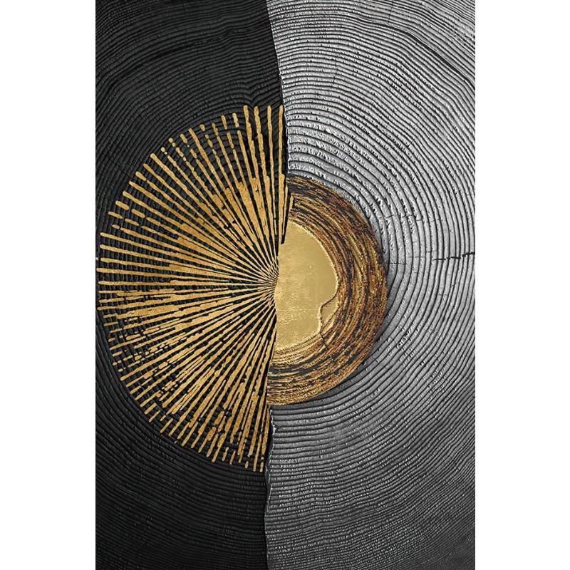 Black Gold Rough Organic Texture of Tree Rings Canvas Abstract Poster Wall Art Pictures Circle Line Paintings For Living Room