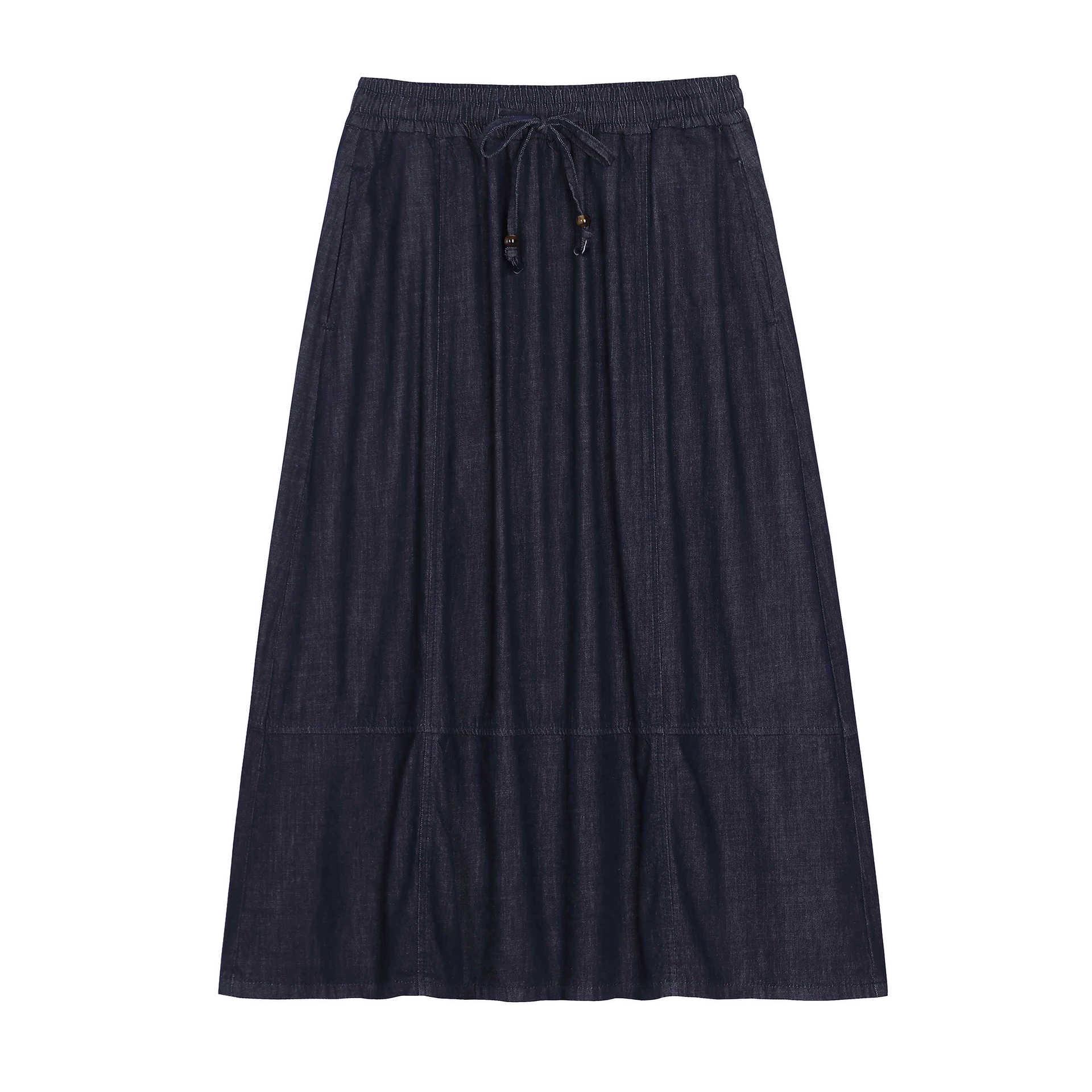 

Women s Plus Size A-Line Denim Skirt with Elastic Drawstring Waist, Flattering and Stylish, 65553 4XL (suggested 180-200 lbs) темно-синий