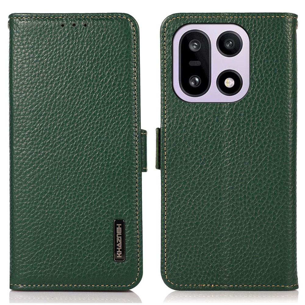 KHAZNEH Etui do telefonu OnePlus 15 5G Prawdziwa skóra bydlęca Pokrowiec Blokowanie RFID