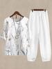 2023 Women's Casual Round Neck Five-Sleeve Top & Digital Print Two-Piece Set