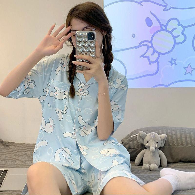 Pajamas Women's Summer Cow Crayon Small New Short-sleeved Shorts Cartoon Cute High-value Casual Style Loungewear Set