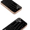 ABEEL For iPhone 16 Plus Case Electroplating Edge Crocodile Texture Genuine Cow Leather Back Phone Cover