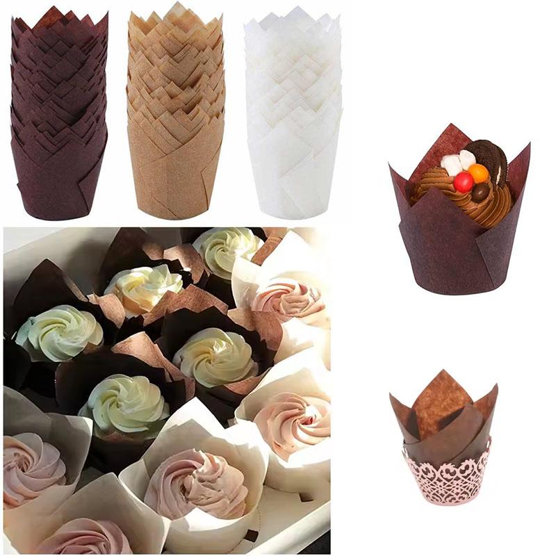 50Pcs Tulip Muffin Liners Greaseproof Cupcake Baking Cups Elegant Cake Wrappers for Weddings Baby Showers Parties Celebrations