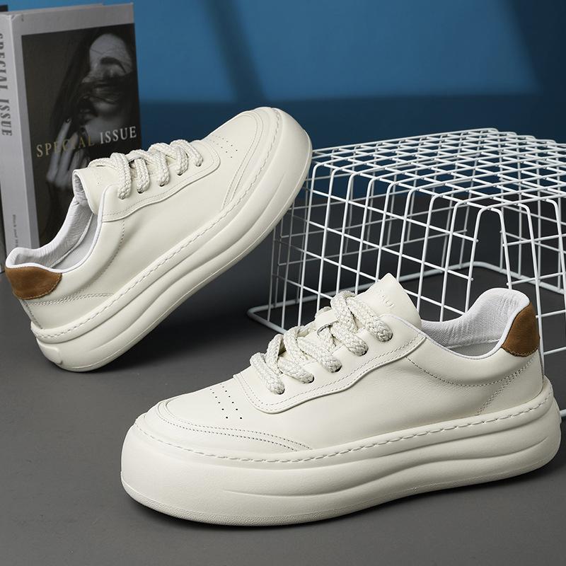 2025 Direct Supply Men's Shoes Autumn New First-layer Cowhide Versatile Breathable Thick Sole Lightweight Trend Sports and Leisure Shoes