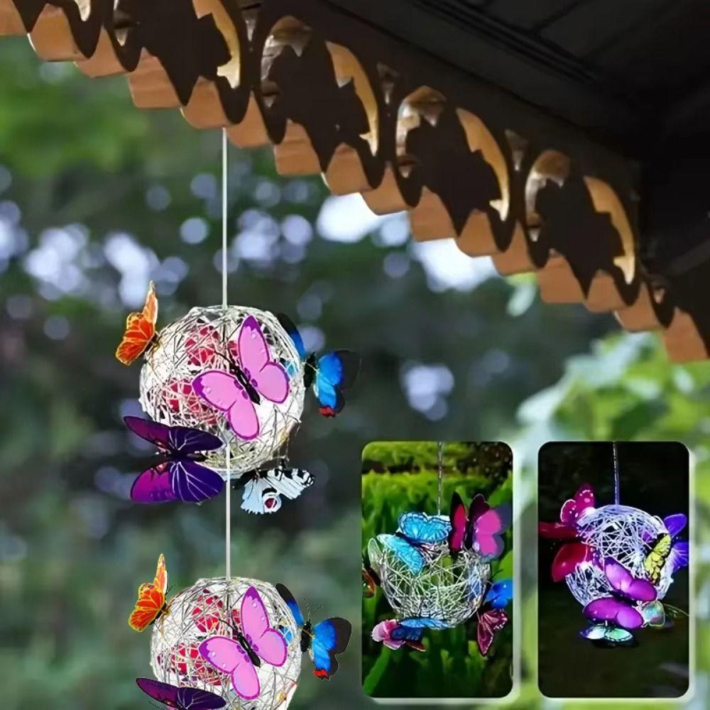 Colorful Butterfly Solar Hanging Light Solar-Powered LED Hanging Light  Night Lighting