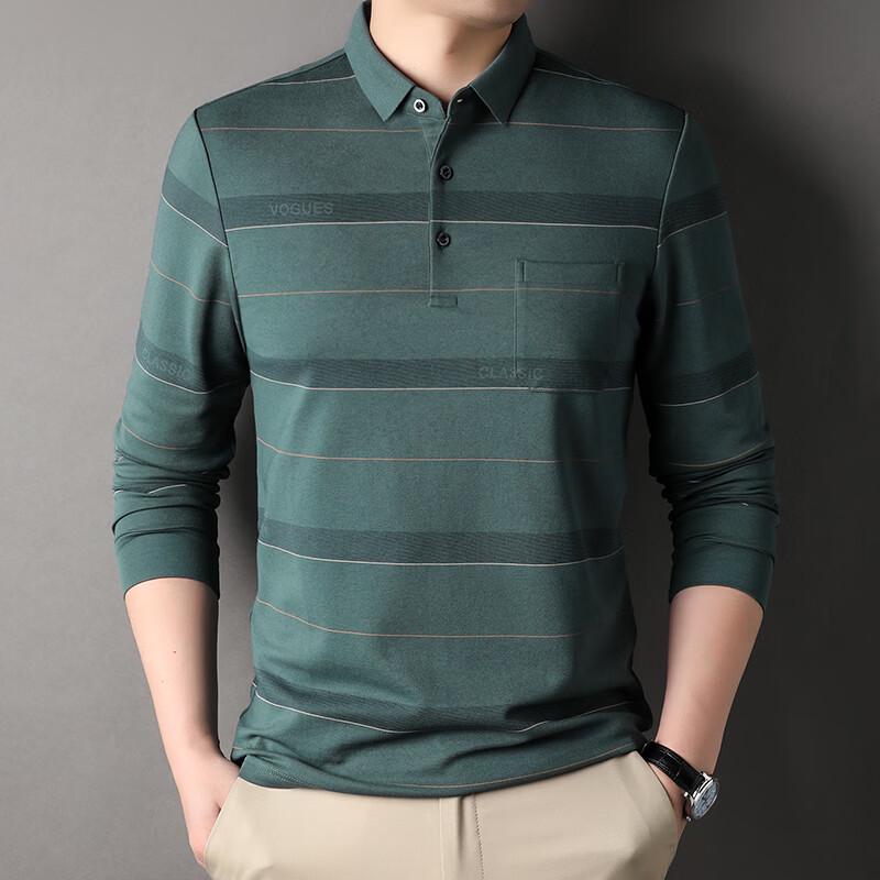Firstview Men's Casual Striped Long Sleeve Polo Shirt