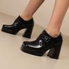 Damen Pumps Eckige Zehenpartie Blockabsätze 9,5cm Plateau 2cm Gürtelschnalle Übergröße 47 48 Mode Dating Party Damenschuhe