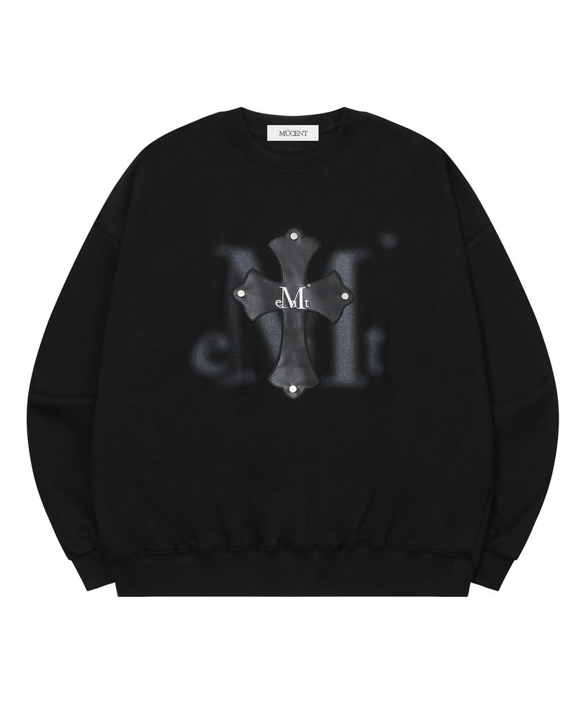 MUCENT Monique Blur Logo Cross Leather Patch Sweatshirt Unisex (2 Colors)
