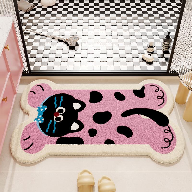 2025 new plush cartoon bathroom floor mat toilet carpet thickened water absorption non-slip imitation cashmere foot mat