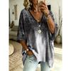 Plus size women's simple patchwork leopard pattern print V-neck top three-quarter sleeves loose plus size casual daily T-shirt