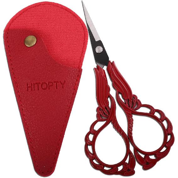 Sewing Embroidery Scissors with Cover, Sharp Threading Scissors for Needlework Craft Yarn Art Paper Detail Cutting, Straight Tip Little Snips Red