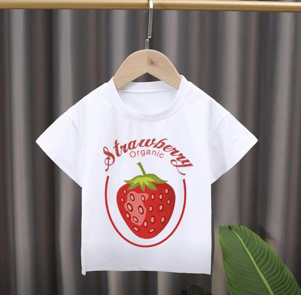 New Style Childrens Cartoon Fruit Print Roundneck Shortsleeved Tshirt Girl Clothes Boys Clothes Kids Clothes Modal Fabric