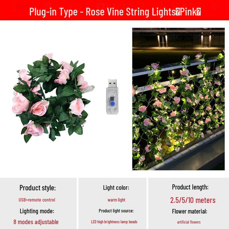Solar Rose String Lights: Outdoor & Indoor Decorative Flower Vine for Patios, Balconies, Railings, and Ambiance
