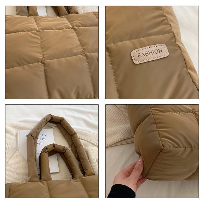 Damen Herbst Winter Weiche Handtasche Karierte gesteppte Umhängetasche Fashi Puffy Tragetasche einfarbig Große Kapazität Henkeltasche