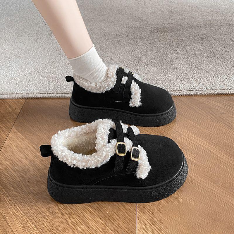 Fashion Non-slip and Velvet Women's Platform Cotton Shoes 2025 New Autumn and Winter Comfortable Casual Double Buckle Warm Cotton Shoes
