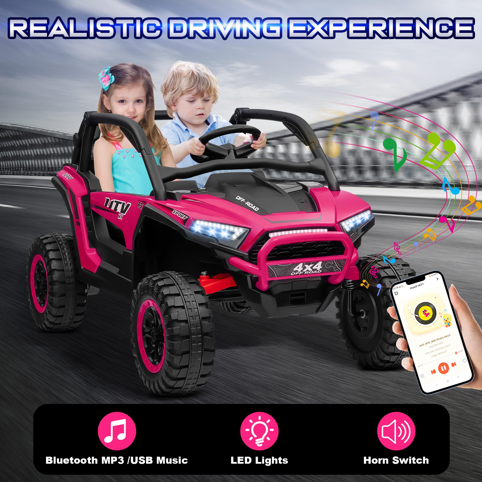 

24V Детский электромобиль, 2-местный, Внедорожный UTV 4x4, Игрушка с 3-скоростным пультом управления, Мощные моторы 4WD, Большое сиденье 18 дюймов, арбуз красный