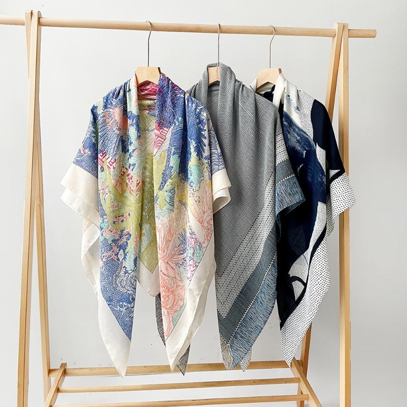 Spring and Summer Thin Imitation Cotton and Linen Shawl, Travel Photo, Color Printed Scarf, Air-conditioned Room Large Square Scarf