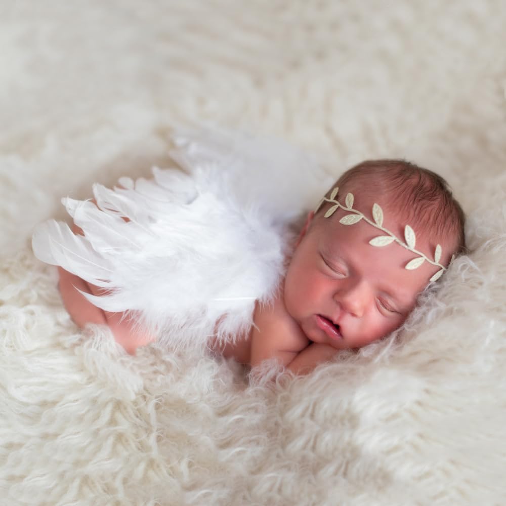 [Zixui] Angel Set with Angel Wings and Hairband for Babies, Newborns, and Half Birthdays, Sleeping Photo Art