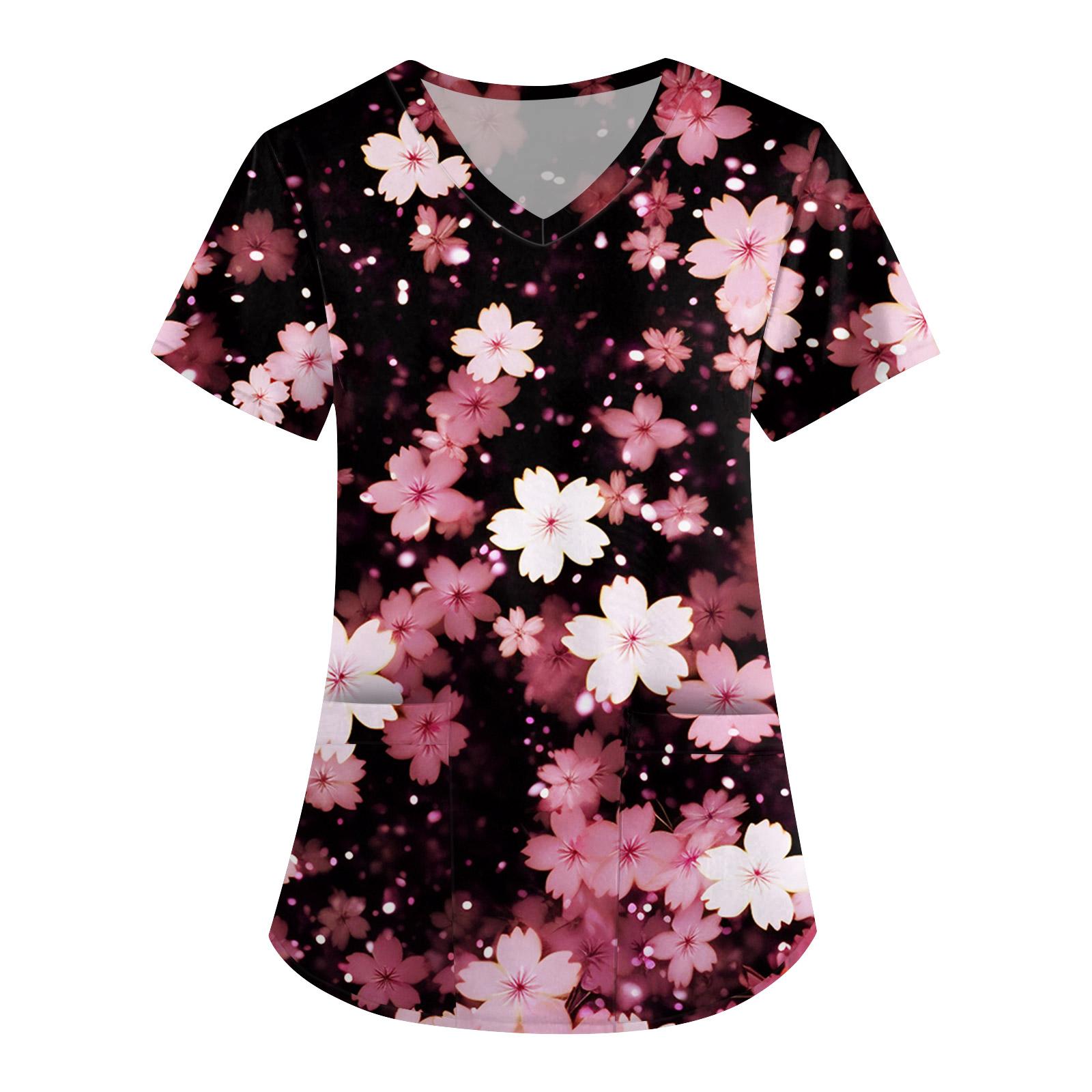 

Женская симпатичная принтованная рабочая одежда с V-образным вырезом, двухслойными карманами, базовым коротким рукавом, пуловером ко Дню святого Валентина XXXXXL красный