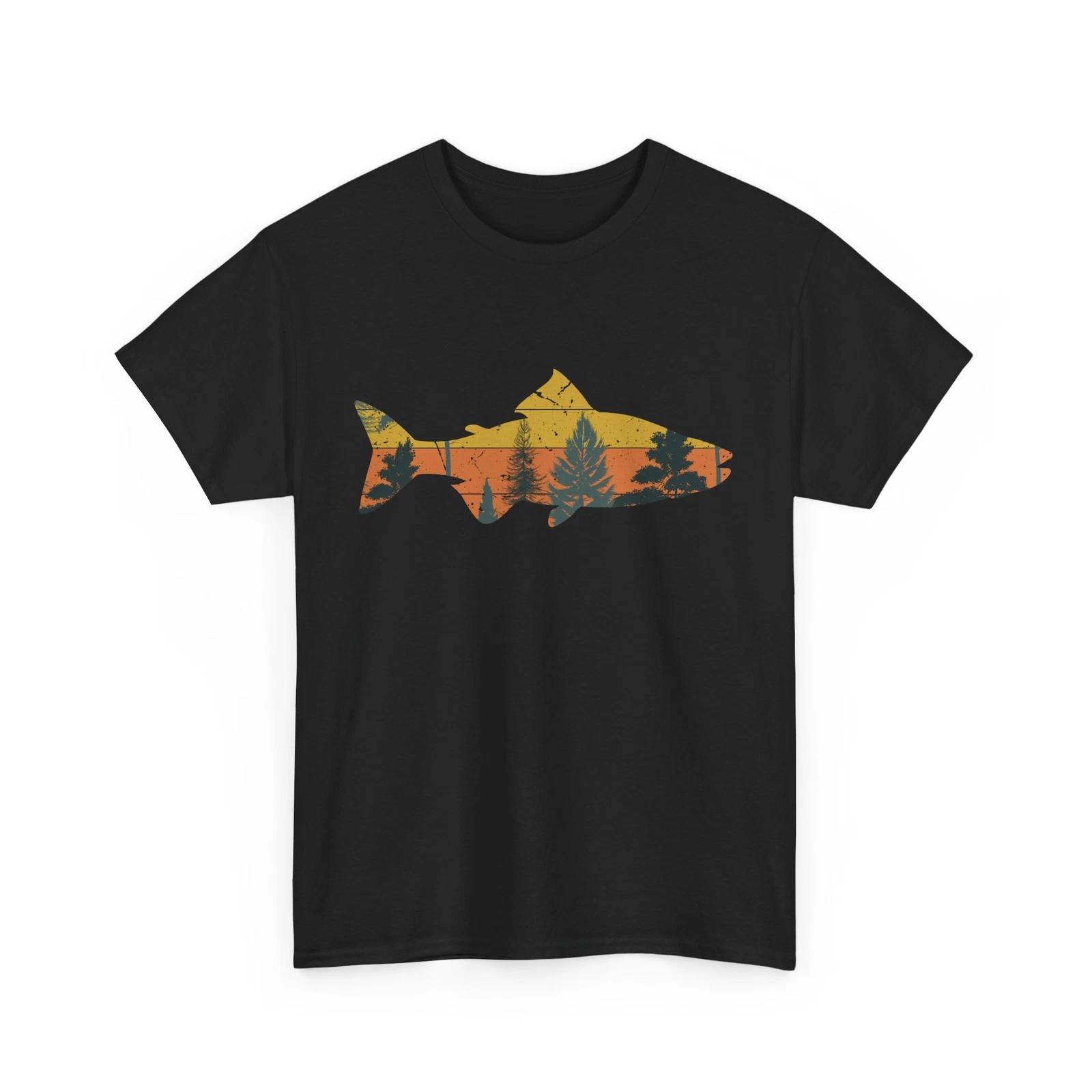 Nature Shirt, Trout Fishing Tee, Nature Fishing Lovers Fisherman Pine Trees Tee L