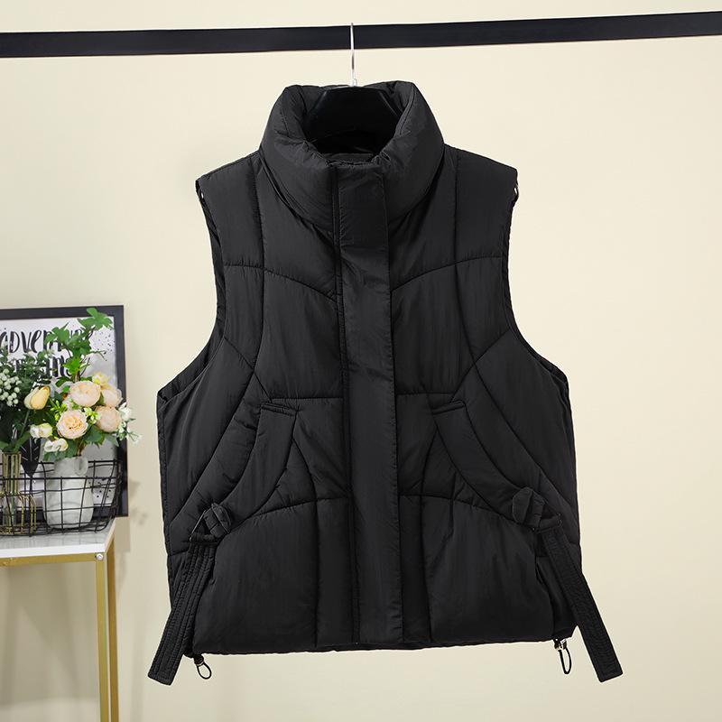 Women's Cotton Vest: European American Style, Autumn/Winter 2025, Sleeveless, Thickened, Warm, Casual Loose Fit, Solid Color Outerwear