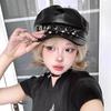 Vintage Rivet Beret Harajuku Y2K Girl Gothic Lolita Black Leather Dark Face Revealing Flat Top Newsboy Caps Sunscreen Beret Cap