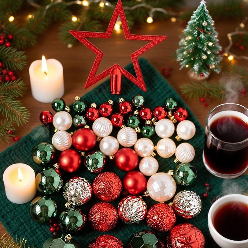 3-8cm 50pcs Christmas Ball Ornaments Star Shaped Tree Top Christmas Tree Party Decoration Set Christmas Spheres Pendant