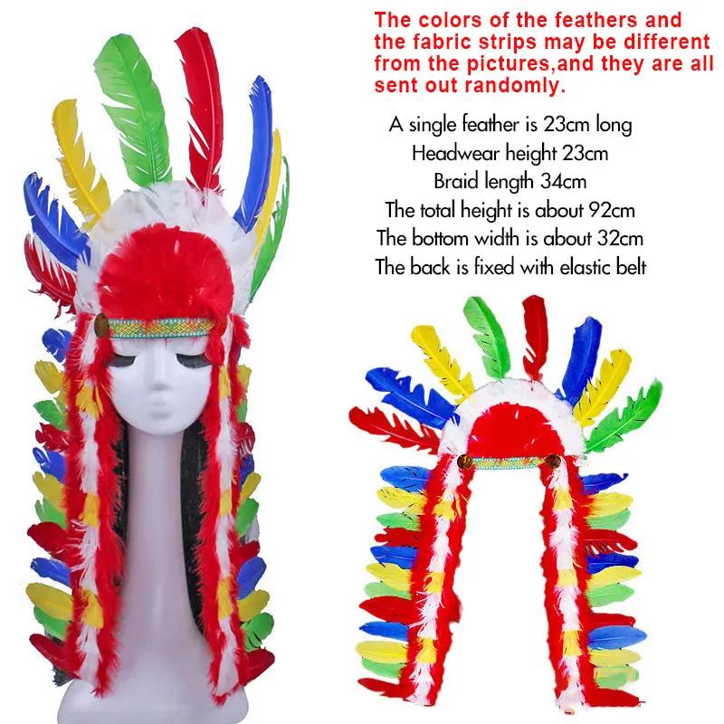 Festival Stage Performance Props Headband Indian Feather Hat Halloween Cosplay Savage Feather Headdress Carnival Masquerade