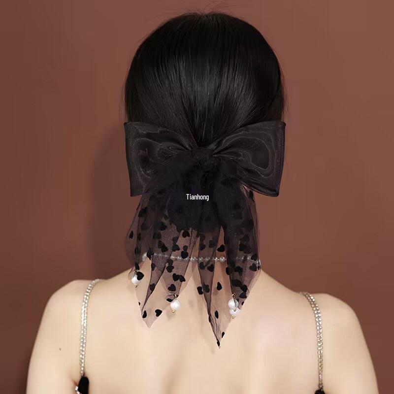 Black Bowknot Beaded Luxury Hair Clip for Women