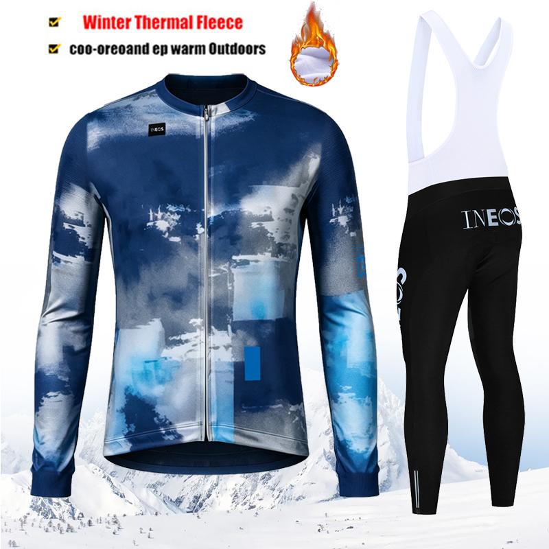 2027 INEOS Pro Team-Thermal Fleece Cycling Clothing Set for Men, Road, Mountain Bike, Bicycle Clothes, MTB Maillot, Winter, New