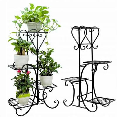 Metal Flower Stand Loft Style Standing Loft Black 4-Tier [Kwietnik5]