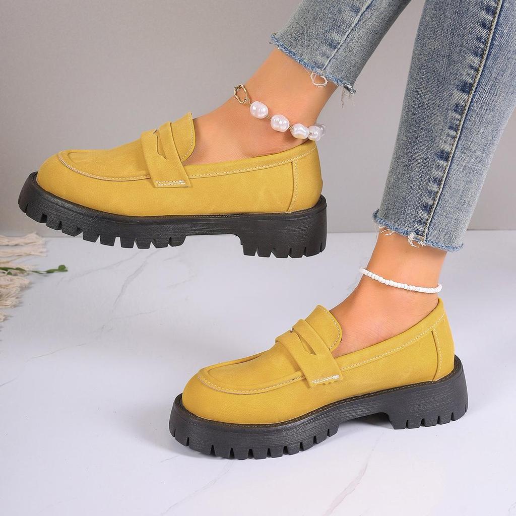 Spring & Fall Large Size Platform Loafers: Thick Sole, Solid Color Slip-On Casual Shoes for European & American Fashion.