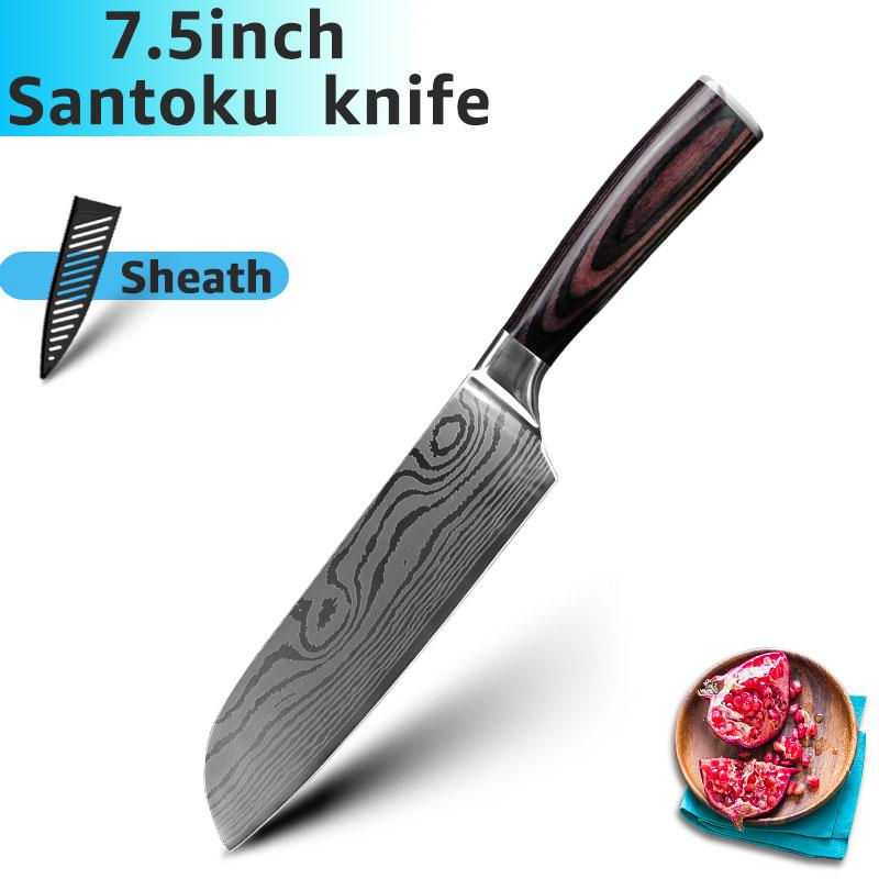 Kitchen Knives 7CR17 High Carbon Stainless Steel Damascus Drawing Gyuto Cleaver Set Slicer Santoku Knife Chef Knife