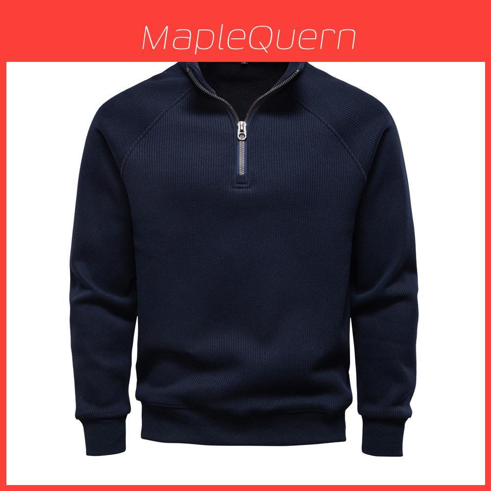 Felpa Autunno Inverno da Uomo con Collo Alto e Fodera in Pile per Uso Casual Urbano