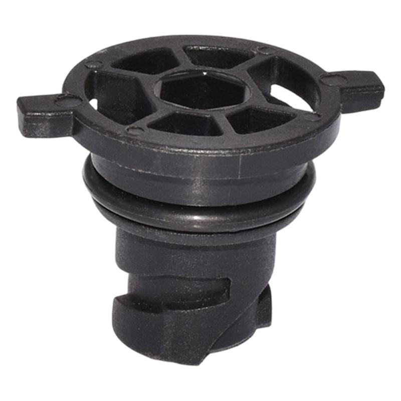 111116RC2B Black Automotive Oil Drain Closure with Two Opposing Grips, Recessed Center Drive, and Round Engineering Plastic Body