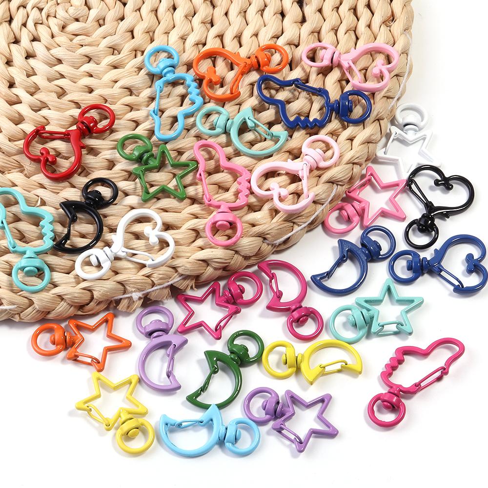 10Pcs Colorful Lobster Clasps Heart Star Moon Shaped Lobster Clasp Snap Hooks DIY Key Ring Bags Chains Jewelry Making Findings