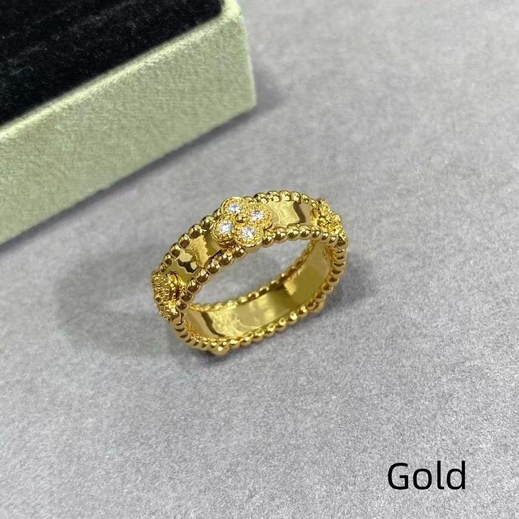 Four-leaf Clover Kaleidoscope Ring Women's Silver with Diamonds Flower Ring 18k Rose Gold Men and Women Couple Ring Tide