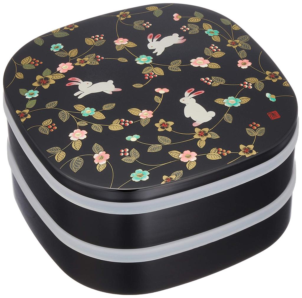 Mitani Yamanaka Lacquerware Yamanaka Lacquerware Bento Box Hana no Komichi Kutsuwa Appetizer Box Tupperware and Small Black M15402 7.0 Two-Tiered