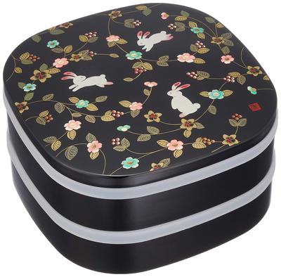 Mitani Yamanaka Lacquerware Jubako (Flower Path) 7.0cm Two-Tiered Hors D'oeuvre Box (with Tupperware and Small Bowls) Black M15402