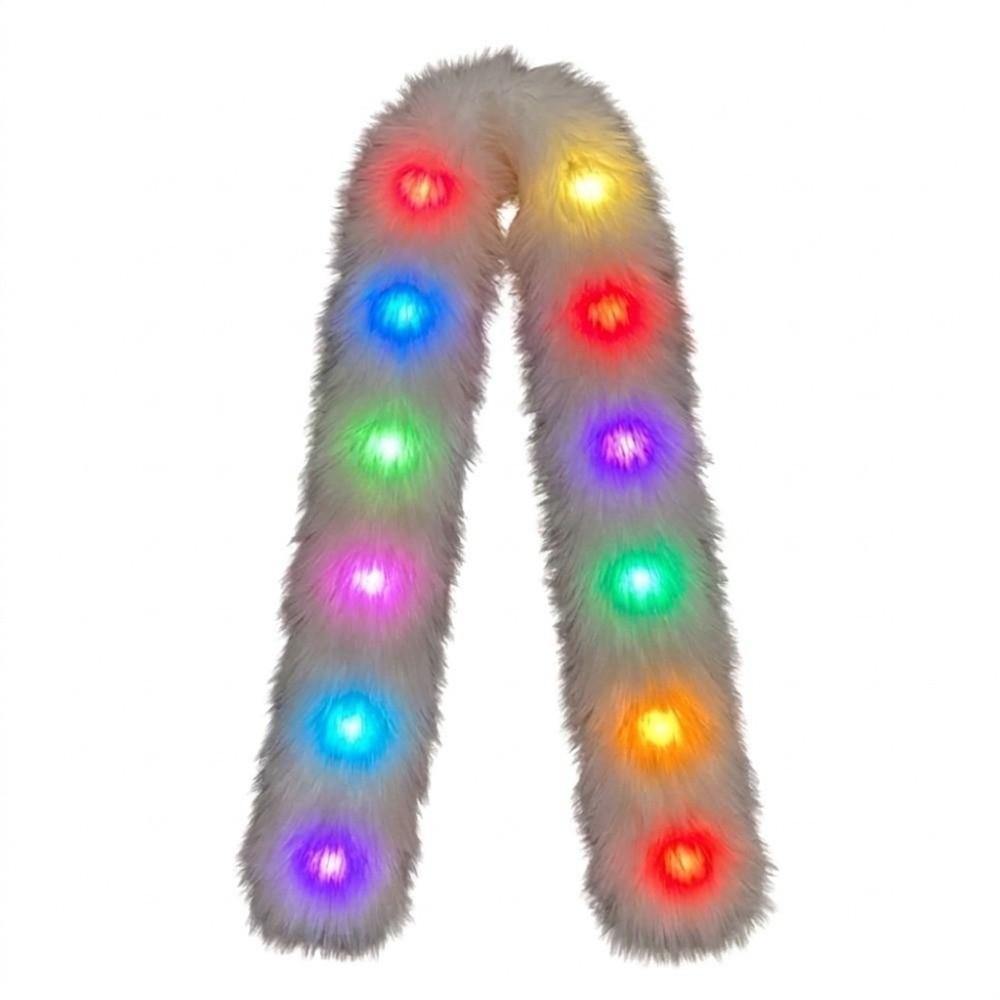 White Plush LED Flash Scarf Light Up Christmas Decoration Shining Luminous Glowing Scarf Rave