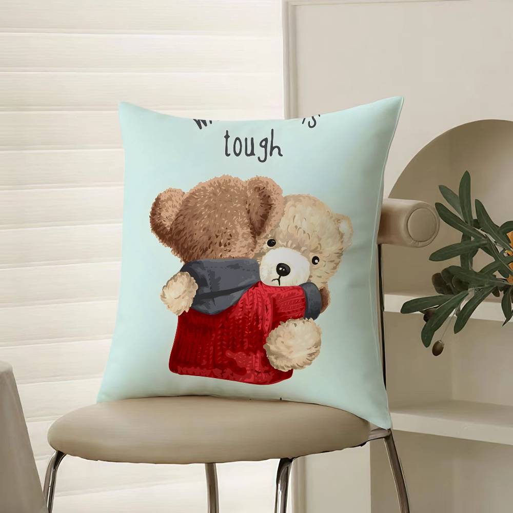 Love Family Companionship Teddy Bear Pillow Case Comfort Sofa Bed Silky Elegant Invisible Zipper Decorative Cushion Cover