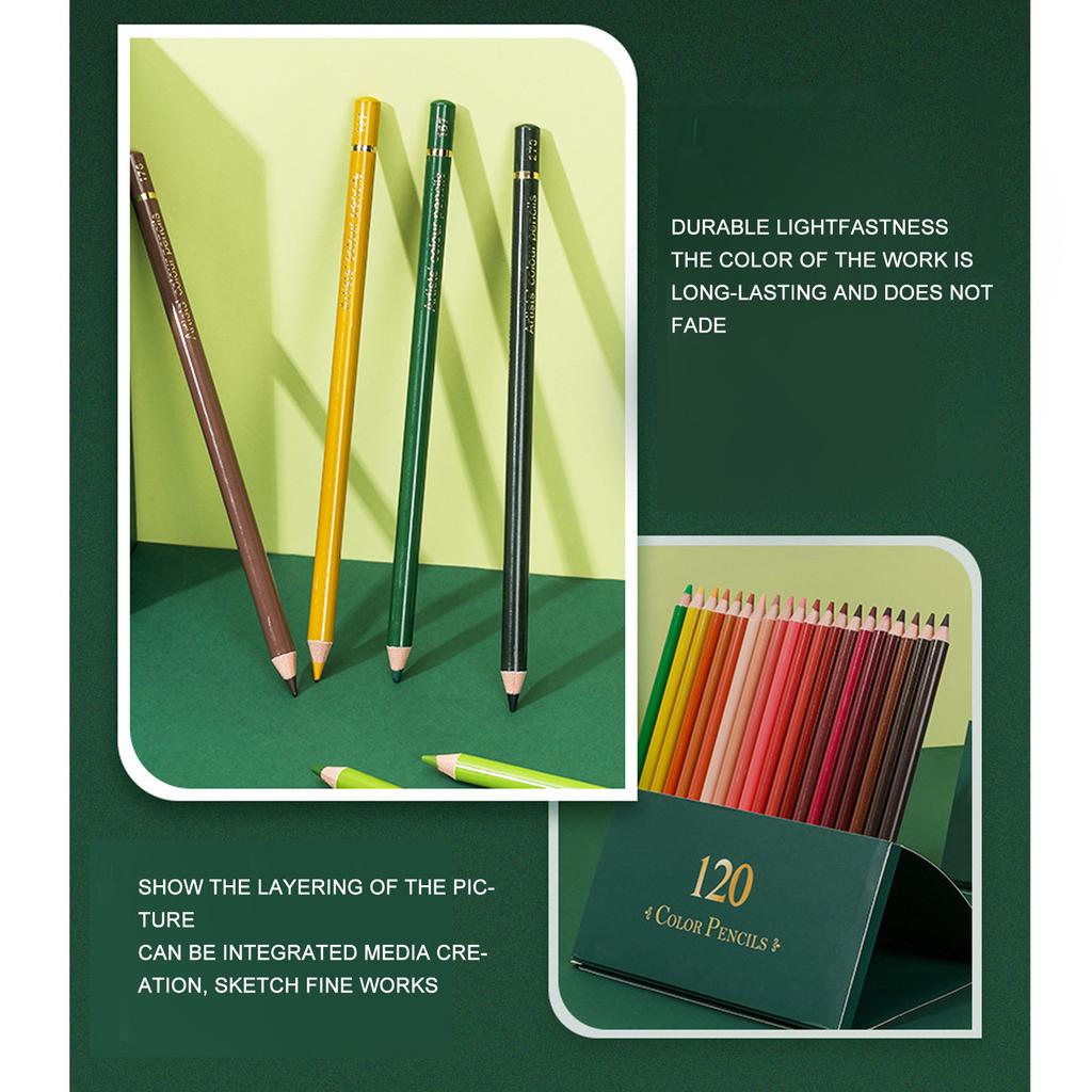 120 Colored Pencils for Artists Glossy Color Rendering Oil Based Professional Colored Pencils with Green Box for Drawing