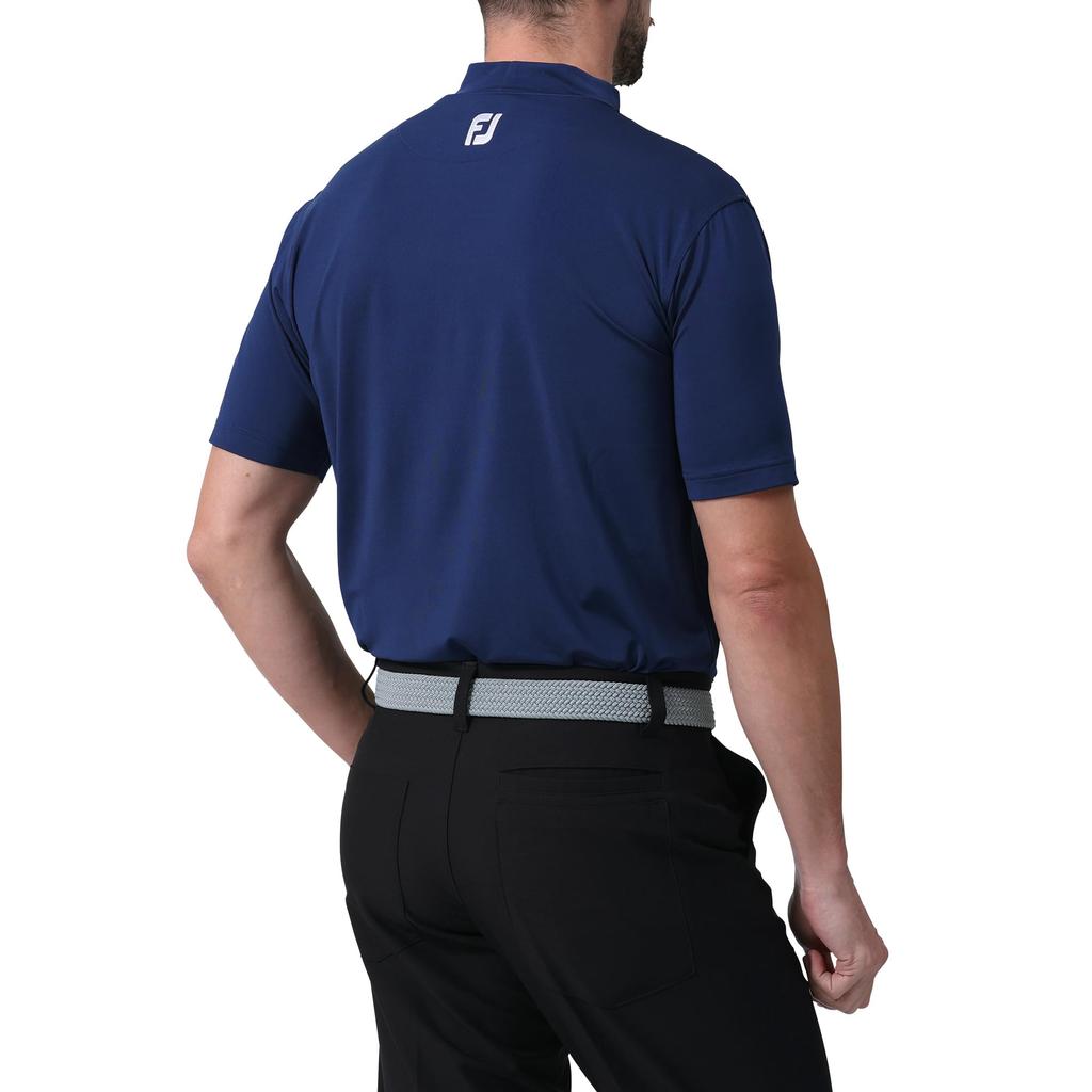 FootJoy Men's Chest Line Short Sleeve Mock Neck Shirt, Navy, Size L (FJ-S24-S23, 81775-L)