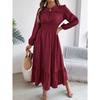 Autumn and Winter Casual Elegant Solid Color Round Neck Long Sleeved Waist Cinched Lotus Leaf Edge Dress Women Clothing