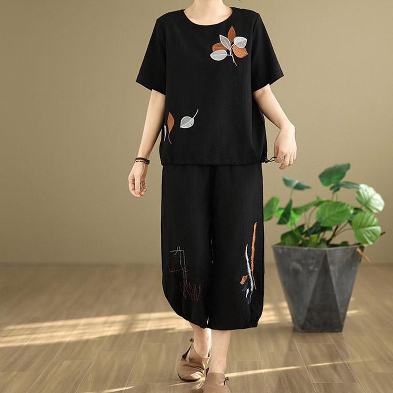 

Женский костюм Комплект из 2 предметов Хлопковая футболка и брюки Хлопковый Оверсайз Свободный Повседневный Летний костюм Двойка Топ Брюки XXXXL чёрный