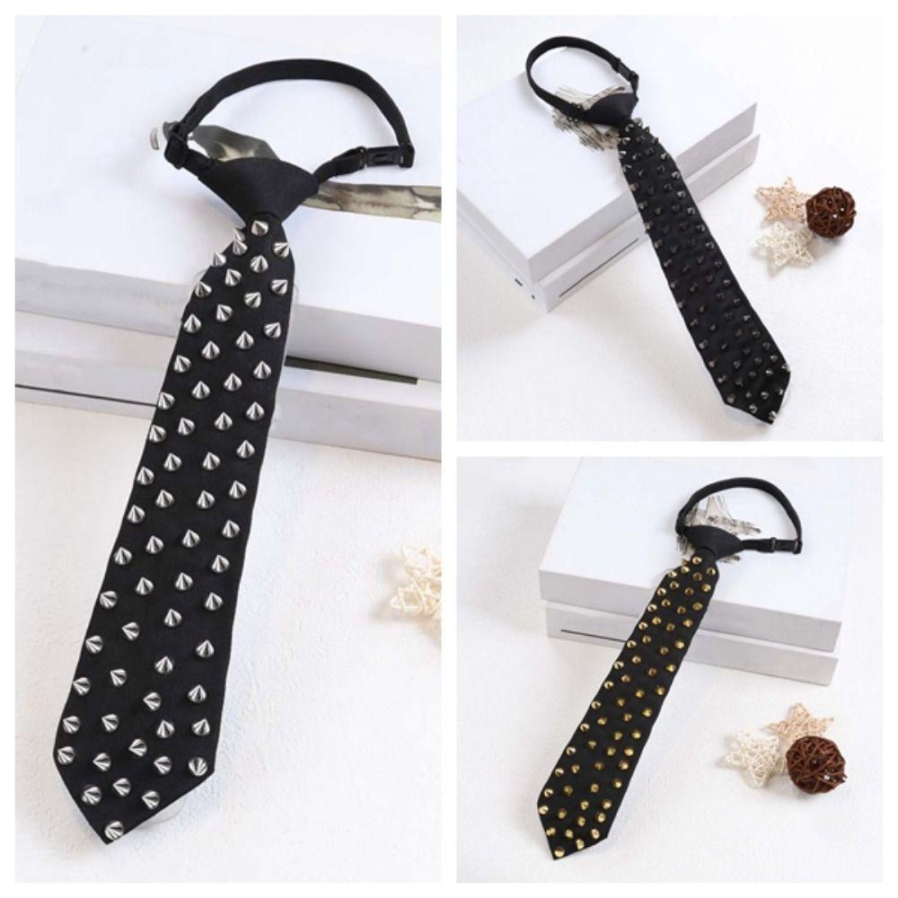 Choker Punk Style Long Necktie Black Pre-tied Tie Y2K Rivet Tie  Daily
