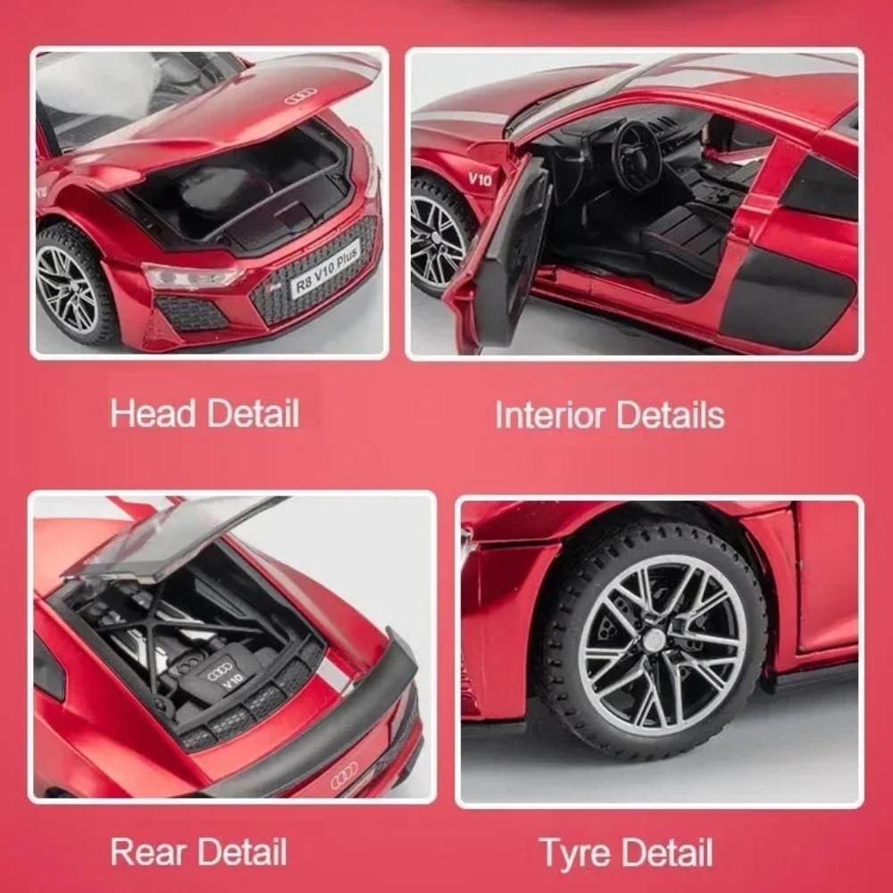 1:32 Scale R8V10 PLUS RS7 Car Model Toy Model Alloy Diecast Light Sound Pull Back Miniature Vehicles Models Birthday Presents