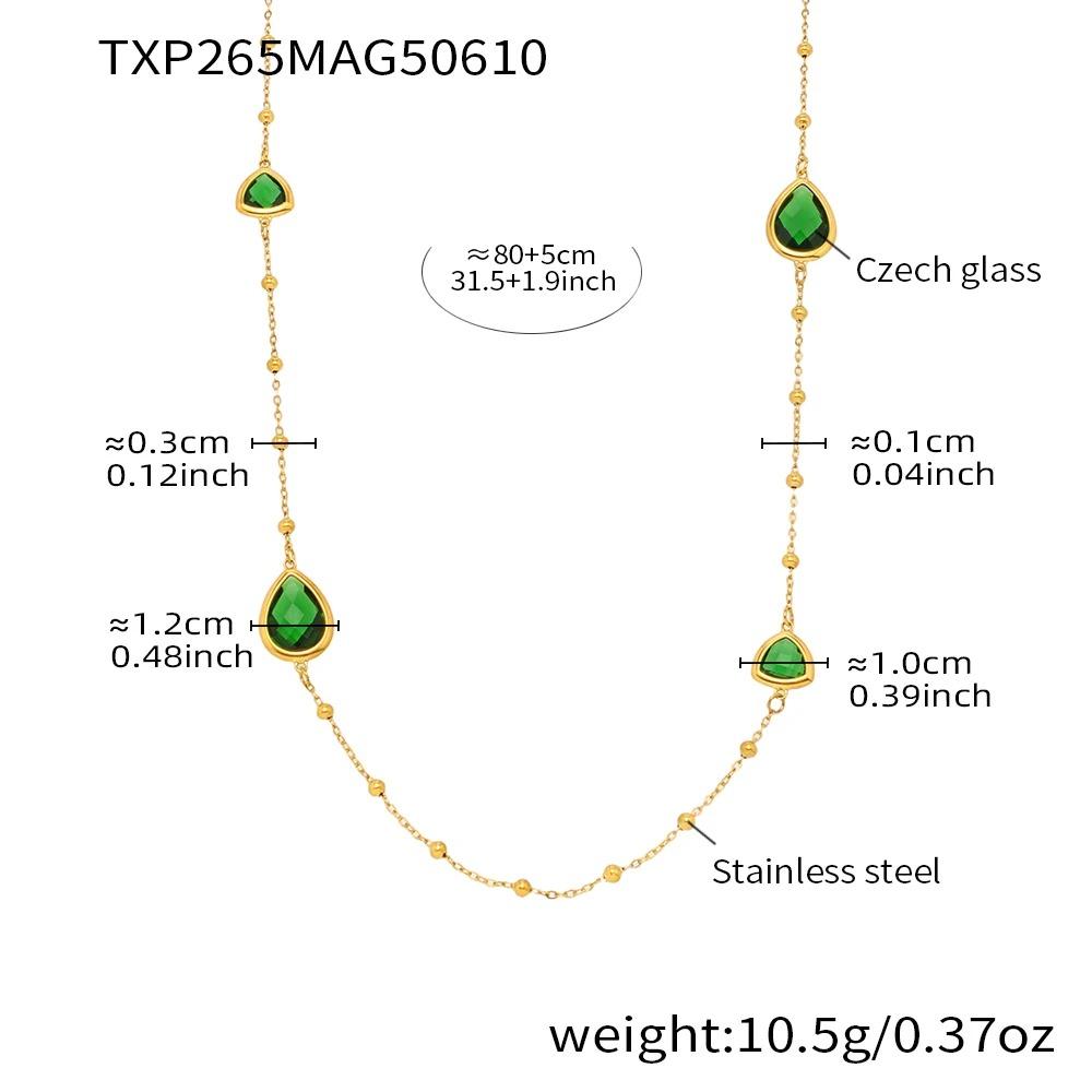 

Красочное ожерелье из нержавеющей стали в форме капли для женщин, роскошное чешское стекло, позолоченный браслет-манжета, открытый браслет-шарм, циркон зелёный