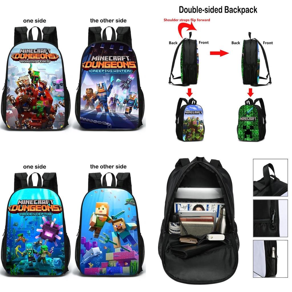 Minecraft School Bag Double-sided Backpack For Students With Decompression Feature