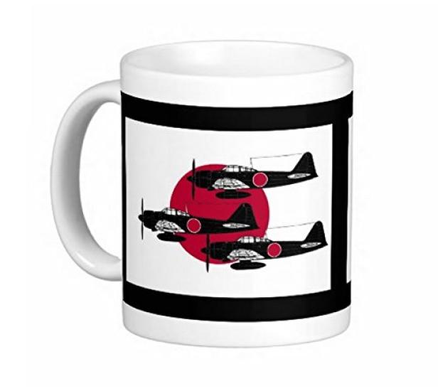Zero Fighter and Hinomaru Photo Mug Fighter Mug (Japanese Series) (Black)